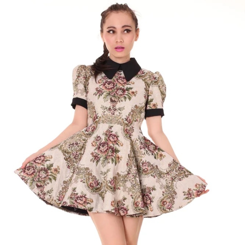 Glitters For Dinner GFD Amelia Golden Floral Dress